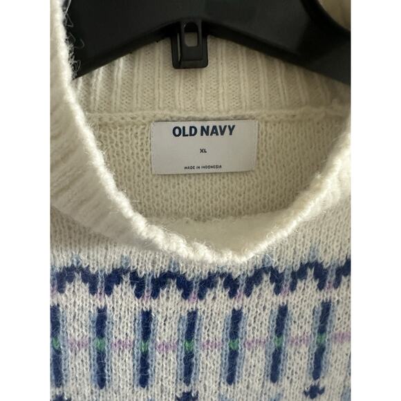 Old Navy Sky Blue Snowflake Off White Icelandic Fair Isle Sweater XL - Picture 2 of 4